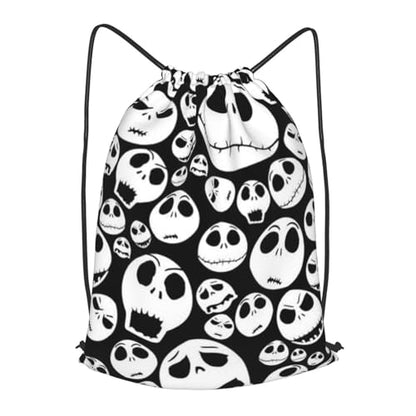 Halloween Skull Drawstring Backpack String Bag Gym Sackpack Lightweight Waterproof Sport Bag for Women Men - color: Halloween Skull