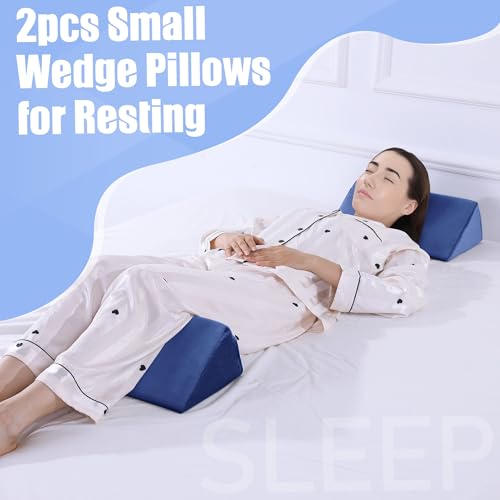 BALAPET 2 Pcs Small Wedge Pillow for Sleeping，Premium Foam Bed Pillow for Side Sleeping,Triangle Wedge Pillow for Leg Elevation,Yoga,Reduce Back Pain(Blue - color: Blue