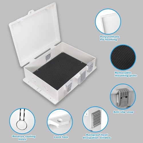 Electrical Junction Box, Outdoor Water Resistant Nema Enclosure, Ventilated ABS Plastic WiFi Project Box with Internal Mounting Panel & Hinged Cover 13" Lx 9.2" Wx 3.7" H - size: 13"L x 9.2"W x 3.7"H
