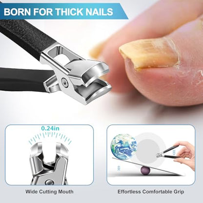 Nail Clippers for Seniors with Rotary Head, Large Heavy Duty Nail Clippers with Mess Free Catcher, Sharp Fingernail Clippers Nail Cutter Set with Long Handle for Men Women Adults