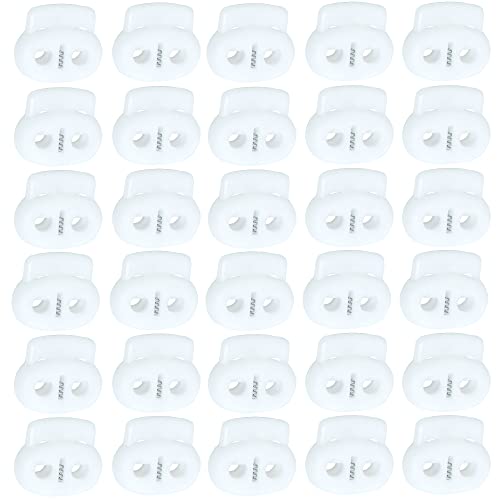 J.CARP Plastic Cord Locks End Spring Toggle Stopper, Elastic Cord Adjuster - color: White, Double Hole, size: Double Hole