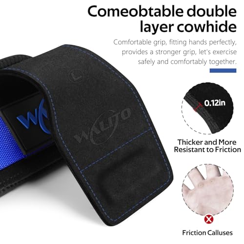Weight Lifting Wrist Strap，Double Layer Leather Wrist Wraps with Neoprene Padding for Weightlifting & Deadlifts – Adjustable Gym Straps for Men & Women - color: Blue