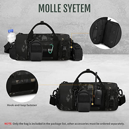 Huntvp Small Tactical Duffle Bag MOLLE Handbag Gear Military Travel Carry On Shoulder Bag Small Valise - color: Black CP