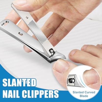 Toenail Clippers for Seniors Thick Toenails, Large Nail Clippers for Men Thick Nails with Catcher, Sharp Fingernail Clipper with Safety Lock Heavy Duty Slanted Nail Cutter Gifts for Men Women Adults - style: Silver Slanted Nail Clippers Set