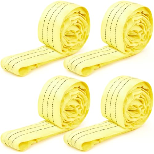 Fabbay 4 Pcs 7.9 Feet Heavy Duty Polyester Endless Loop Round Lift Slings Lifting Straps for Hoist Towing Moving Furniture Rigging Equipment, 8400 LB Vertical 6700 LB Choker 16800 LBs Basket(Yellow) - color: Yellow, size: 7.9 Feet