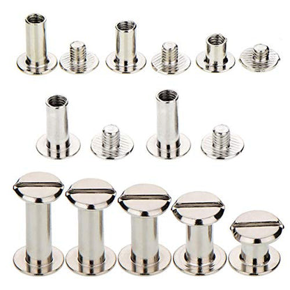 100 Sets Chicago Screws Binding Screw Leather Screw Nail Rivet Button Solid Belt Tack,for DIY Leather Decoration Bookbinding - Silver M5x1/4, 3/8, 1/2, 9/16,11/16 Inches