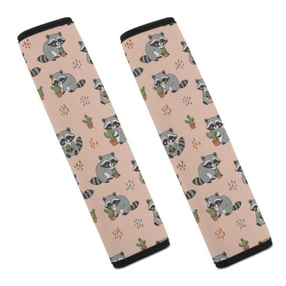1 Pair Universal Soft and Comfortable Seat Belt Shoulder Pad for Kids, Stroller Pushchair High Chair, Cute Cartoon Raccoons Shoulder Protector, Anti-Slip Pad - color: Pattern 324