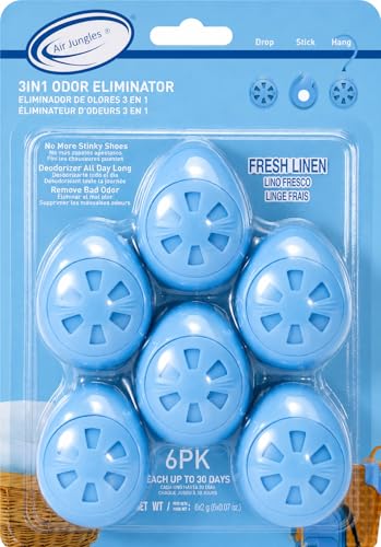 Air Jungles Odor Deodorizer Balls for Shoes & Sneakers 6 Ct | Fresh Linen Scent, Natural Refresh For Gym Bags, Lockers, Drawers & Small Spaces, Long Lasting Odor Eliminator