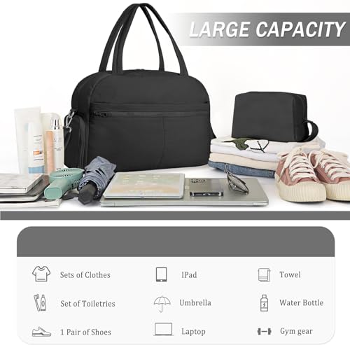 Sports Gym Bag for Women, Travel Duffle Bag with Shoe Compartment & Wet Pocket, Fitness Yoga Bag - color: S-Black