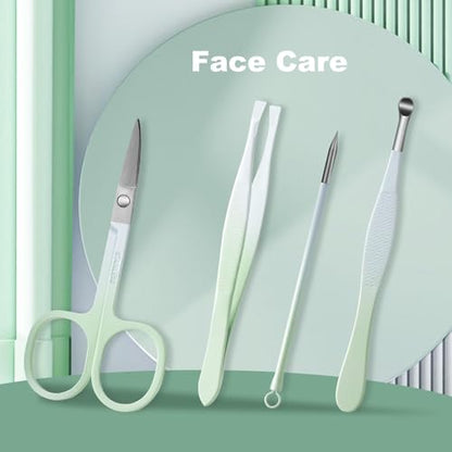 Manicure Set, 10 pcs High-Carbon Steel Nail Clippers Set, Portable Mini Manicure and Pedicure Kit, Travel Grooming Nail Kit with Leather Bag for Men and Women - color: Green