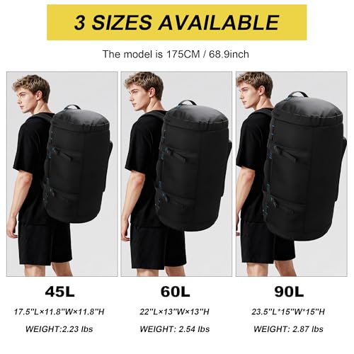 Large Travel Duffle Backpack for Men Women with Straps, 45L/60L/90L Waterproof Gym Duffel Bag with Shoes Compartment for Hiking, Camping, Gym, Overnight (90L) - size: 90L