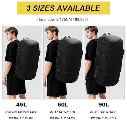 Large Travel Duffle Backpack for Men Women with Straps, 45L/60L/90L Waterproof Gym Duffel Bag with Shoes Compartment for Hiking, Camping, Gym, Overnight (90L) - size: 90L