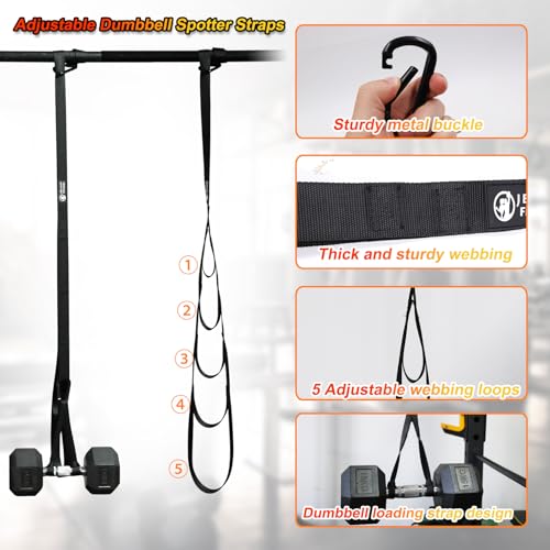 J Bryant Adjustable Dumbbell Spotter Straps – Heavy Duty Weight Lifting, 220LB Capacity Per Strap, 5 Quick-Adjust Positioning Points, Compatible with Squat Racks & Pull-Up Bars for Home & Gym