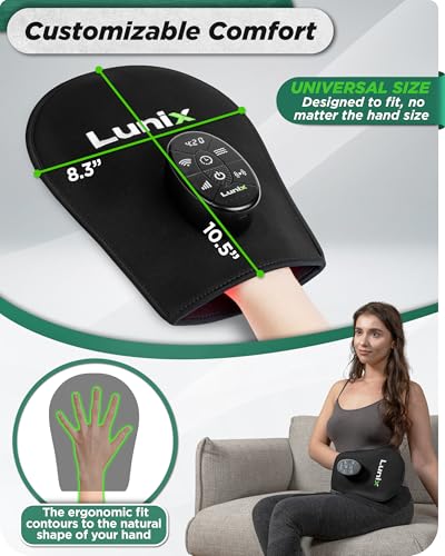 Lunix LX23 Red Light Therapy for Hand, 50 Triple Chips LED 850 and 660nm, Infrared Therapy for Circulation & Joint Support with Vibration, Portable, Rechargeable, Adjustable Intensity - size: Hand