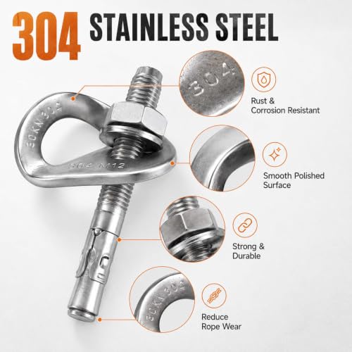 304 Stainless Steel Climbing Anchor Bolt, 30KN Rock Climbing Bolt Hanger, Heavy Duty Climbing Fastening Bolt, Climb Fastening Bolt Safe Fixed Point, 4 Set Rock Climbing Holds