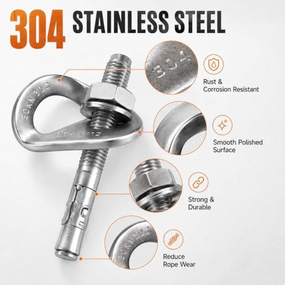 304 Stainless Steel Climbing Anchor Bolt, 30KN Rock Climbing Bolt Hanger, Heavy Duty Climbing Fastening Bolt, Climb Fastening Bolt Safe Fixed Point, 4 Set Rock Climbing Holds