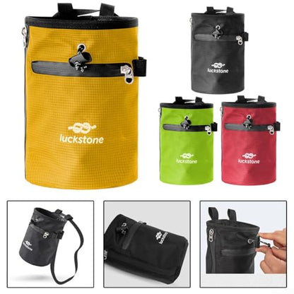 Climbing Chalk Bag with Drawstring Closure, 420D Nylon Anti-Slip Bucket for Rock Climbing Bouldering Gymnastics Weightlifting, Adjustable Waist Belt and Carabiner Clip Included, Black(Red) - size: Red