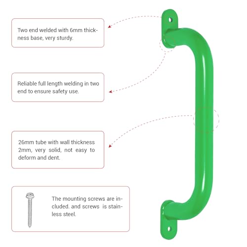 13'' Green Playground Handles Safety Grab Bar Indoor & Outdoor 2pcs | Heavy Duty Solid Metal, Smooth Glossy Powder Coated, Comfy Secure Handle Bar, Playset Playhouse Climbing Frame Jungle Gym - color: Green - B