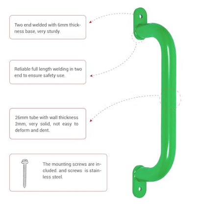 13'' Green Playground Handles Safety Grab Bar Indoor & Outdoor 2pcs | Heavy Duty Solid Metal, Smooth Glossy Powder Coated, Comfy Secure Handle Bar, Playset Playhouse Climbing Frame Jungle Gym - color: Green - B