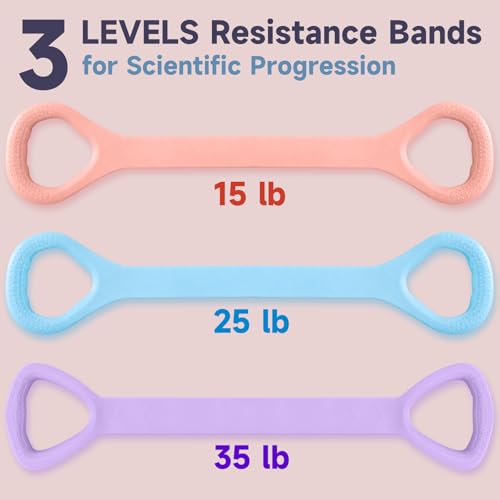 Figure 8 Resistance Bands with Handles, 15/25/35 Lb 8 Shaped Resistance Bands Silicone Exercise Bands for Women Arms Back Shoulder Workout Training Elastic Ropes for Yoga Stretching Pilates - color: Pink+Blue+Purple
