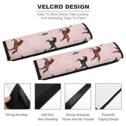 2PCS Grey White Brown Horses Flowers Pink Seat Belt Cover Breathable Seat Belt Cushion for Adults and Children, All Vehicles, Comfortable Driving - color: Pattern 1080