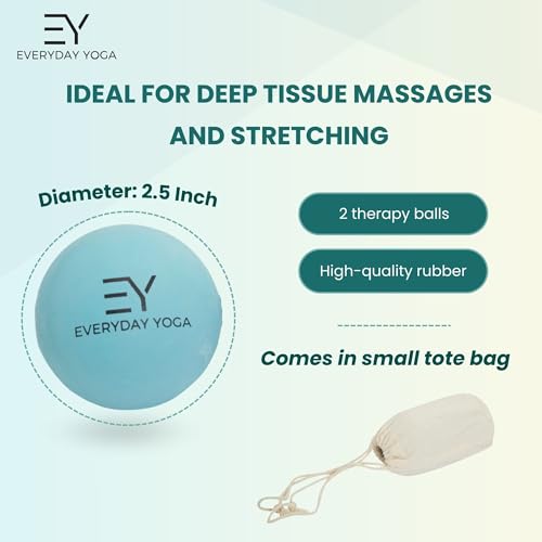 Everyday Yoga Massage Therapy Ball Set 2.5 Inch - Yoga Gear for Deep Tissue Massage, Muscle Recovery & Stress Relief, Rubber Balls with Tote Bag - Aqua