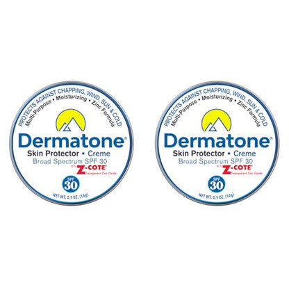Dermatone Skin Protection Balm w/Zinc SPF 30 | Moisturizing & Barrier Creme | Heals & Repairs Dry Skin | Advanved Therapy Lips and Face Repair | 2-Pack, 0.5 oz Tins - size: 0.5 Ounce (Pack of 2)