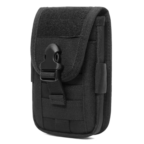 TRIWONDER Tactical Phone Pouch Molle, Smartphone Holster Bag EDC Utility Cellphone Lock Card Holder Organizer Fit for Waist Belt Case - color: 02 Black