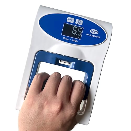 MEGAWISE Digital Hand Dynamometer, 265 lb Grip Strength Tester | Adjustable handle spacing, backlit LCD, lb/kg units, peak result hold, and support for isometric grip exercises.