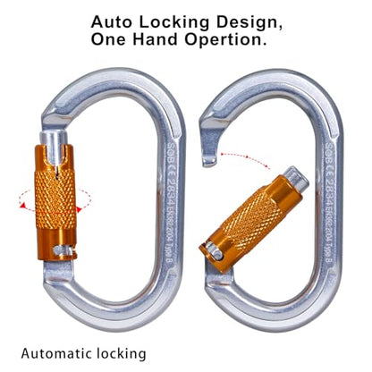 Auto Locking Rock Climbing Carabiner Clips, Heavy Duty Asymmetrical Carabiner Connector Used for Rappelling Rescue Outdoor Climbing, Mountaineer, Hammock, Camping - color: 22KN（4pack）