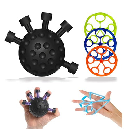Finger Grip Strength Trainer Kit (4 Pack) with Forearm Strengthener Ball & Finger Extension Exerciser, Hand Grippers Balls for Improve Control and Coordination for Climbing Guitar Workout