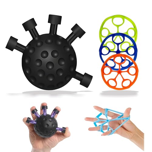 Finger Grip Strength Trainer Kit (4 Pack) with Forearm Strengthener Ball & Finger Extension Exerciser, Hand Grippers Balls for Improve Control and Coordination for Climbing Guitar Workout