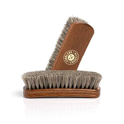 Premium Shoe Brush - Horsehair Shoe Brush - Concaved Handle for Premium Grip, Brown - color: Brown