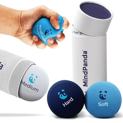 Mind & Body Stress Balls for Adults - Multi-Density Squeeze Balls for Hand Therapy & Grip Strengthening - Stress & Anxiety Relief - Choose 3-Ball (Soft, Medium & Hard) or 2-Ball (Soft & Hard) Sets - color: Mindfuless - Sea Breeze, Ocean Blue, Cloud