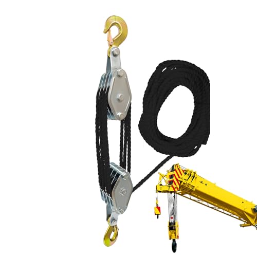 Hoist Pulley System Multifunctional 2200 LBS Breaking Strength | 3/8 Rope for Lifting Hoisting Rigging Garage Shop Hunting Farm Construction Industrial Warehouse Marine Overhead Recovery - color: Black..