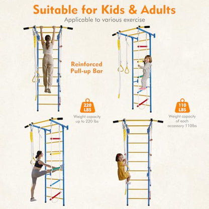 5in1 Climbing Toy Set, Steel Ladder wall kit (Including Ladder wall, Horizontal Bars, Ropes, Gymnastic Rings, and a Sturdy wall), a Set of Climbing ladders for Boys and Girls as Gift.