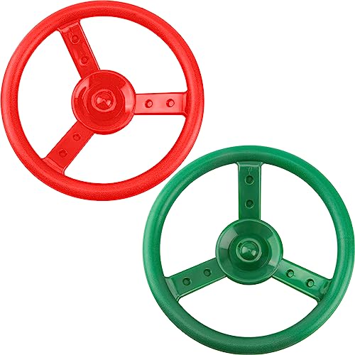 2 Pack Steering Wheel Playset Plastic Pirate Ships Wheel with Mounting Tools for Kids Playground Outdoor Gym (Green, Red) - color: Green, Red