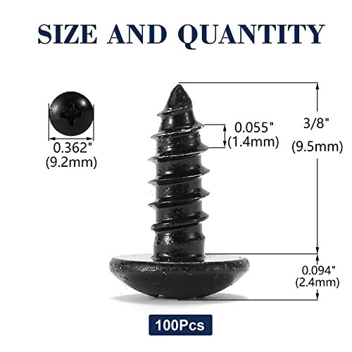 #8 x 3/8" Wood Screw 100Pcs Truss Head Phillips 18-8 (304) Stainless Steel Fast Self Tapping Screws Black Oxide by SG TZH - size: #8 x 3/8"