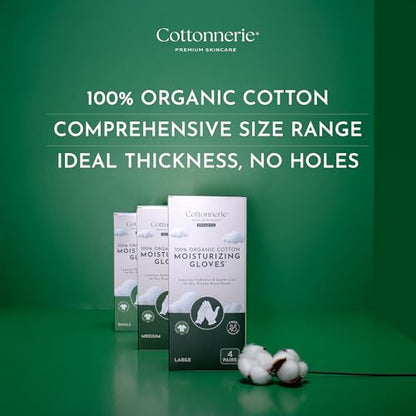4 Pairs Cottonnerie Organic Cotton Gloves for Dry Hands Sleeping, Moisturizing Gloves Overnight, Hand Moisturizer Gloves, Moisture Gloves for Dry Hands Overnight, Sleeping Gloves, Large - size: Organics Large