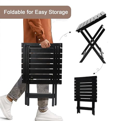 Outdoor Wooden Side Table, Folding Patio End Table Set of 2, Small Square Furniture Table for Adirondack Chair, Balcony, Porch, No Assembly, Black - color: S-black-2