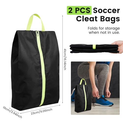2 Pack Smell Proof Shoe Cleat Bags for Travel, Water-Resistant Golf Shoe Bags with Zipper and Handle, Odor Eliminating Athletic Shoe Bags for Gym Sports Travel, Black
