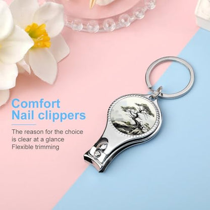 Pine on Mountain Slope Metal Nail Clipper, Nail Cutter with File & Bottle Opener Keychain for Men Women, Portable Nail Tool for Travel Outdoor Daily Use