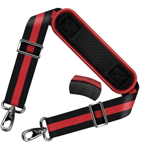 ZINZ Shoulder Strap Universal Bag Strap - 78" Ultra-Thick Padded with Dual Balanced Adjustable Buckles for Briefcase, Travel, Sports, Laptop, Crossbody Bag，Stripes-BkRBk - color: Stripes-bkrbk