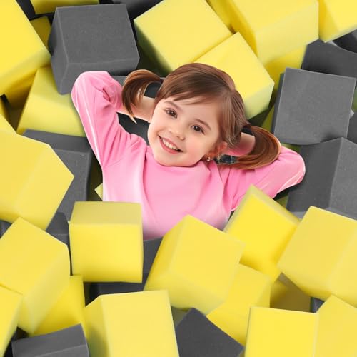 Foam Pit Cubes, 24 PCS 5 Inches Gymnastics Foam Blocks Trampoline Blocks, Multi-Sport Protective Padding for Gymnastics, Trampoline, Parkour, Skate Parks & BMX - Dark Grey & Yellow.. - color: Dark Grey & Yellow, size: 24-PACK