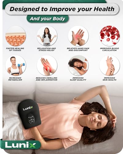 Lunix LX23 Red Light Therapy for Hand, 50 Triple Chips LED 850 and 660nm, Infrared Therapy for Circulation & Joint Support with Vibration, Portable, Rechargeable, Adjustable Intensity - size: Hand