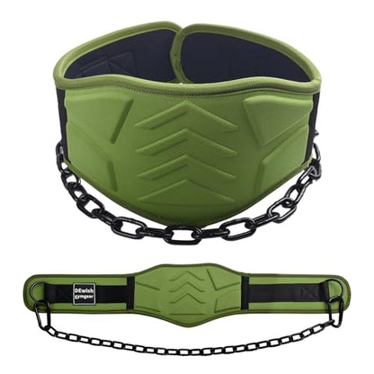 12 mm Thick Heavy Duty Dip Belt with 36 IN Steel Chain, 35" Weighted Pull Up Belt for Added Weight Training, Chin Ups, Pull Ups, Tricep Dips And More - color: Military Green