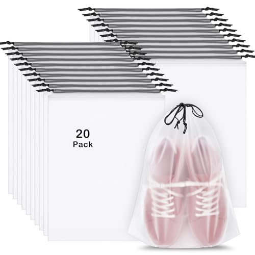 20 Pack Shoe Bags for Travel, 15.7" x 11.8" Clear Travel Shoe Bags for Packing, Large Waterproof Portable Drawstring Travel Shoe Storage Bag Travel Essentials Women for and Men - color: Translucent