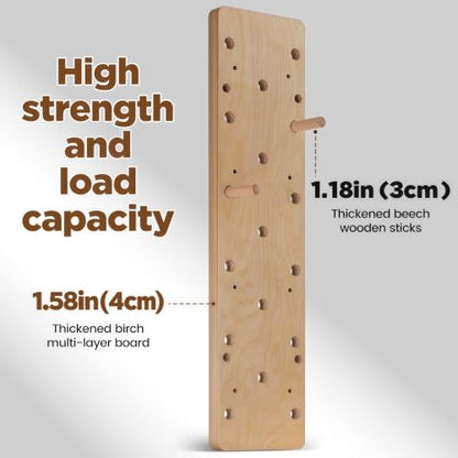 Extra-Thick Birch Climbing Peg Board for Wall Mounting, Heavy-Duty Wooden Climbing Board with Beech Grips & Rock Climbing Hold Inserts for Indoor Home Gym - color: Birch Plywood