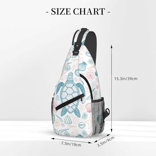 Sea Turtle Crossbody Sling Bag for Women Men Coastal Sea Animal Turtle and Shells in Line Art Style Travel Sling Backpack Casual Shoulder Bag Underwater World Print Sports Hiking Daypack - color: Blue Pink