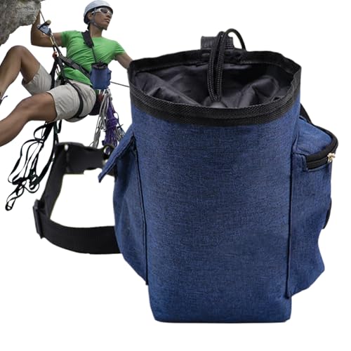 Bouldering Chalk Bag Drawstring Closure Zippered Pockets Adjustable Waist | Chalk Organizer for Rock Climbing, Bouldering, Weightlifting, Gymnastics, Adults Women Men - color: Navy Blue